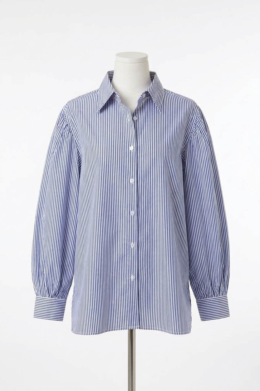 NEW OLIVACEOUS eve striped puff sleeve shirt in blue